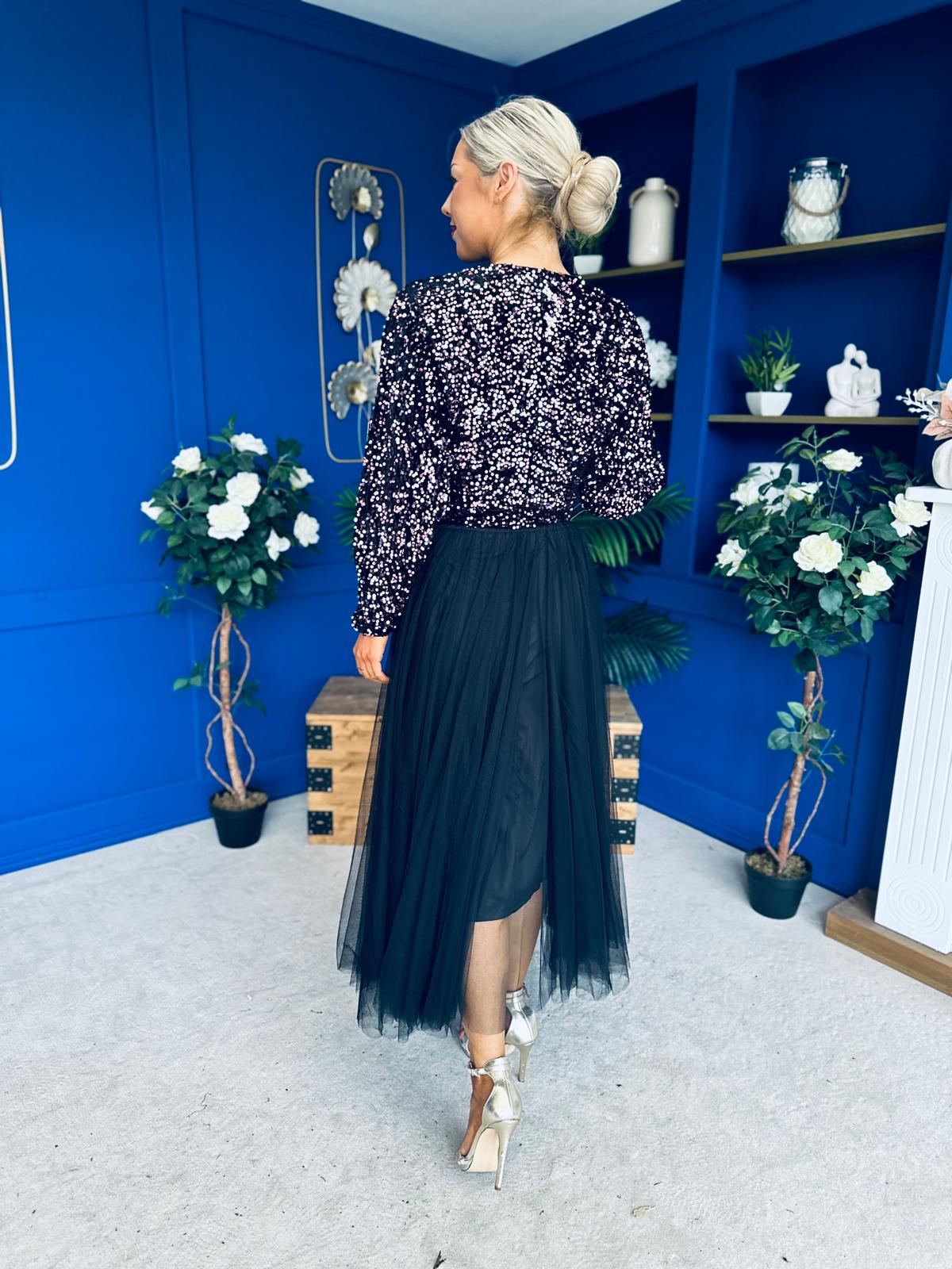 Stefy Detailed Sequin Top Rose Gold