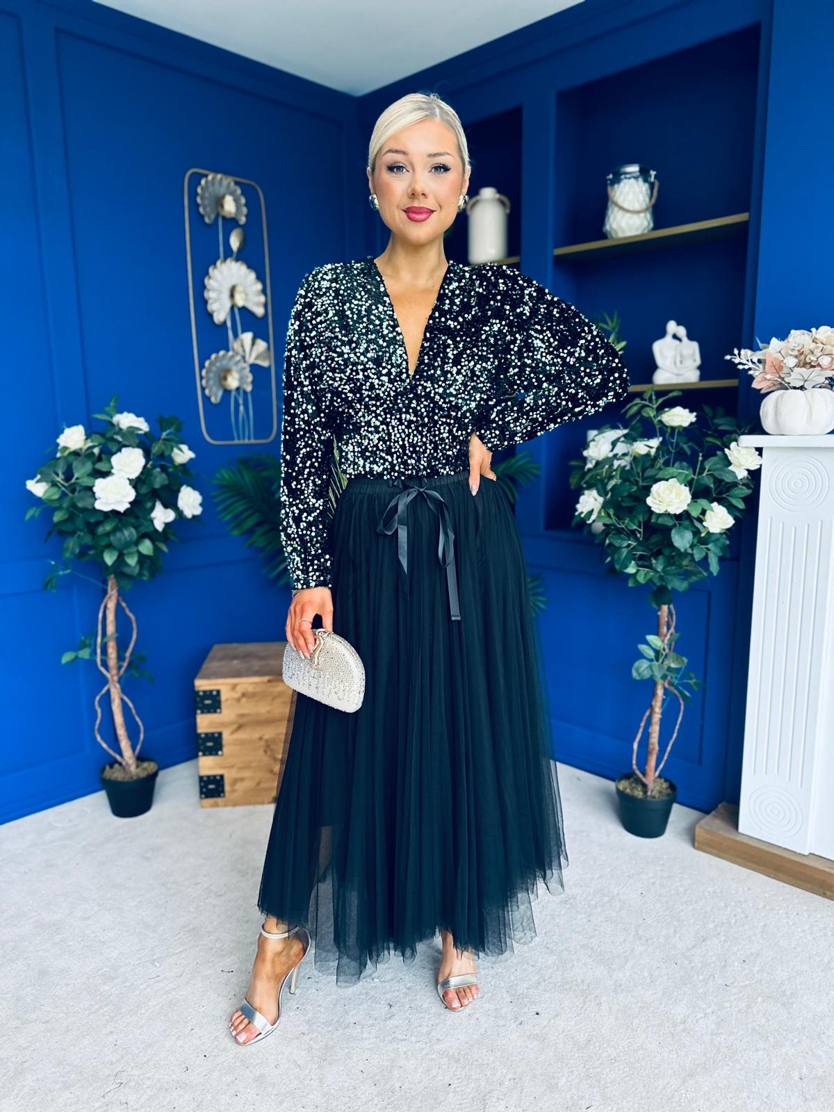 Stefy Detailed Sequin Top Green