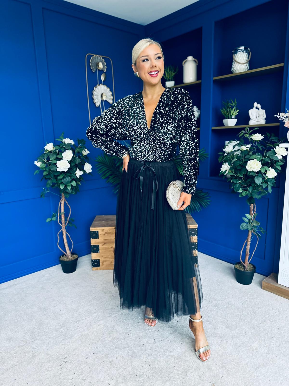 Celine Detailed Tulle Skirt Black