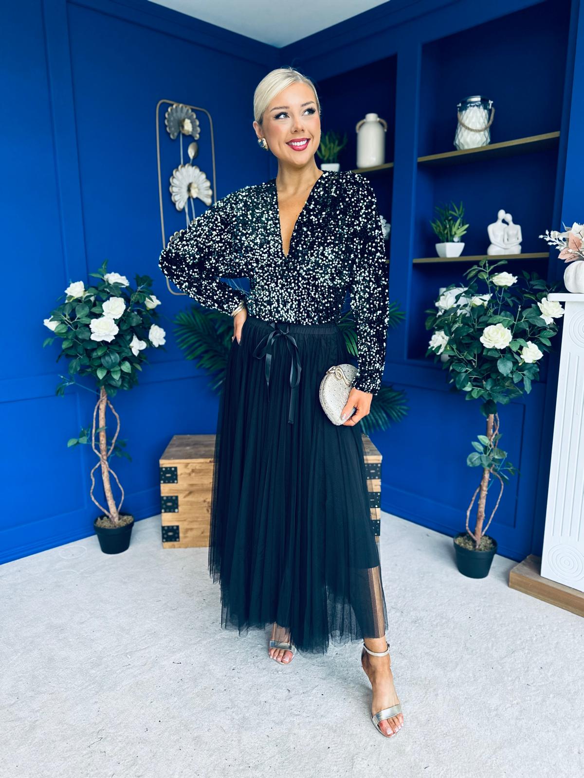 Stefy Detailed Sequin Top Green