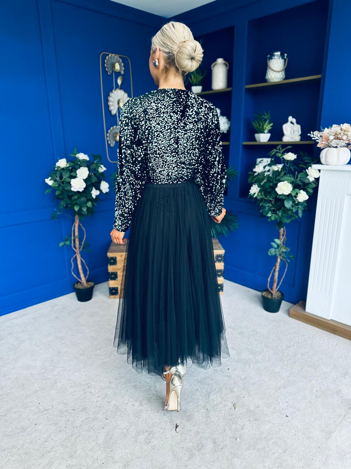 Stefy Detailed Sequin Top Green