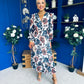 Zoe Banded Midi Dress Floral Blue