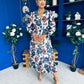 Zoe Banded Midi Dress Floral Blue