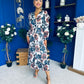 Zoe Banded Midi Dress Floral Blue