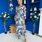 Zoe Banded Midi Dress Floral Blue