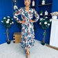 Zoe Banded Midi Dress Floral Blue