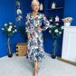 Zoe Banded Midi Dress Floral Blue