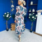 Zoe Banded Midi Dress Floral Blue
