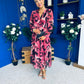 Zoe Banded Midi Dress Animal Ruby