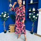 Zoe Banded Midi Dress Animal Ruby
