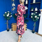 Zoe Banded Midi Dress Animal Ruby