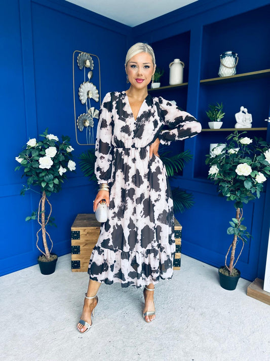 Zoe Banded Midi Dress Animal Taupe