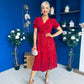 Phoebe Banded Sequin Midi Dress Red