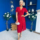Phoebe Banded Sequin Midi Dress Red