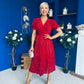 Phoebe Banded Sequin Midi Dress Red