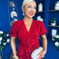 Phoebe Banded Sequin Midi Dress Red