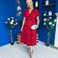 Phoebe Banded Sequin Midi Dress Red