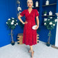 Phoebe Banded Sequin Midi Dress Red