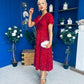Phoebe Banded Sequin Midi Dress Red