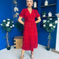 Phoebe Banded Sequin Midi Dress Red