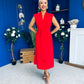 Quinn Drape Detail Midi Dress Red