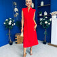 Quinn Drape Detail Midi Dress Red