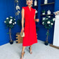 Quinn Drape Detail Midi Dress Red