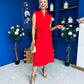 Quinn Drape Detail Midi Dress Red