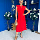 Quinn Drape Detail Midi Dress Red
