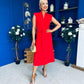 Quinn Drape Detail Midi Dress Red