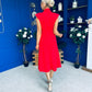 Quinn Drape Detail Midi Dress Red