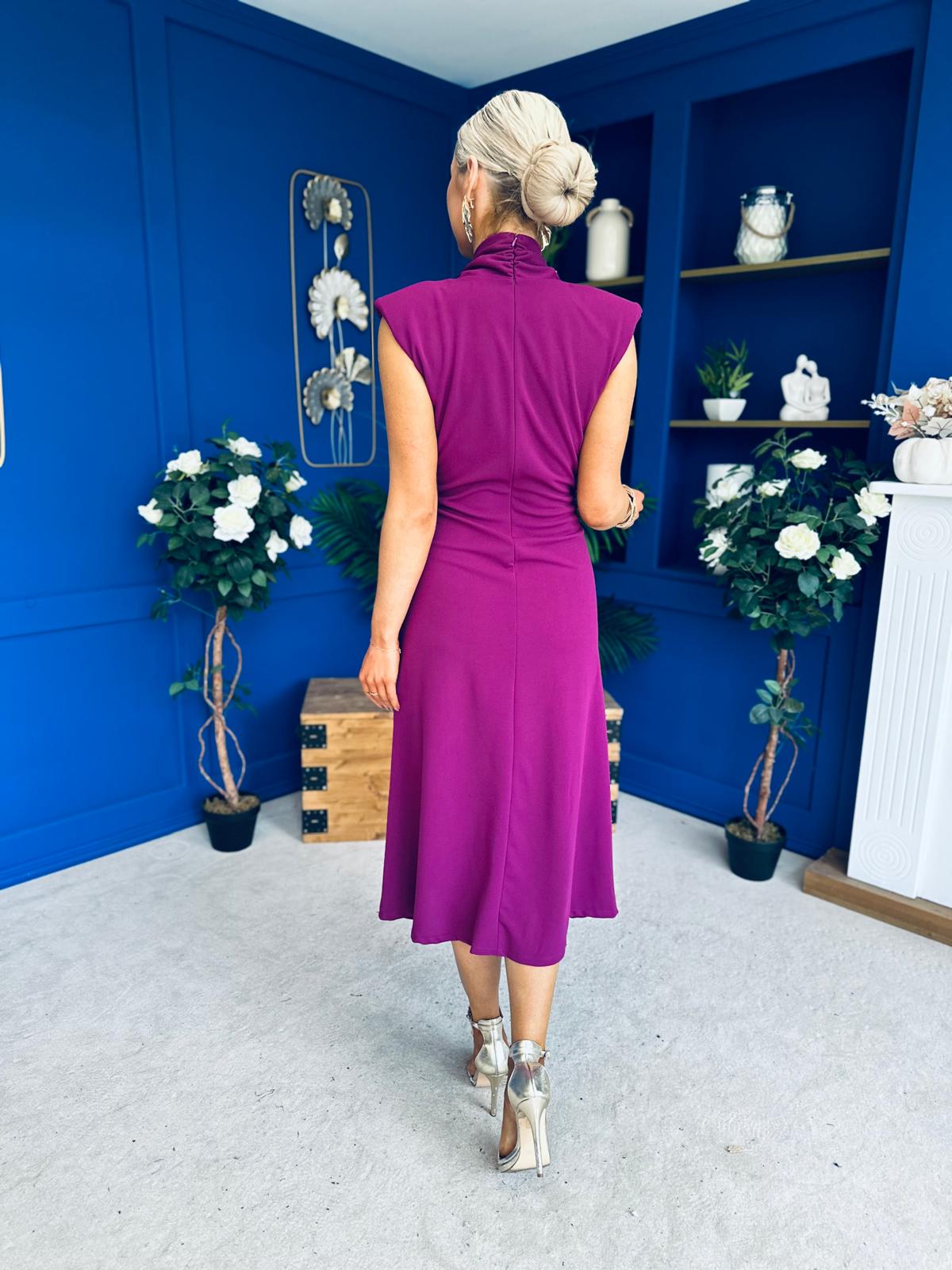 Quinn Drape Detail Midi Dress Berry