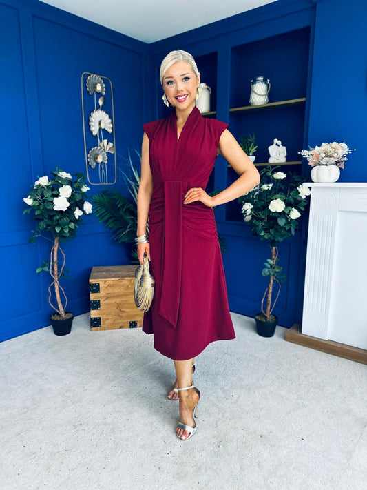 Quinn Drape Detail Midi Dress Wine