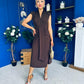 Quinn Drape Detail Midi Dress Chocolate