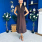 Quinn Drape Detail Midi Dress Chocolate