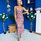 Lisbon Square Neck Sequin Midi Dress Gold & Pink