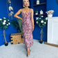 Lisbon Square Neck Sequin Midi Dress Gold & Pink