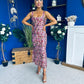 Lisbon Square Neck Sequin Midi Dress Gold & Pink