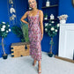 Lisbon Square Neck Sequin Midi Dress Gold & Pink
