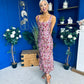 Lisbon Square Neck Sequin Midi Dress Gold & Pink