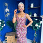Lisbon Square Neck Sequin Midi Dress Gold & Pink