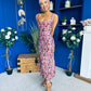 Lisbon Square Neck Sequin Midi Dress Gold & Pink
