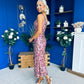 Lisbon Square Neck Sequin Midi Dress Gold & Pink