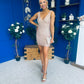 Barbara Sequin Mini Dress Beige