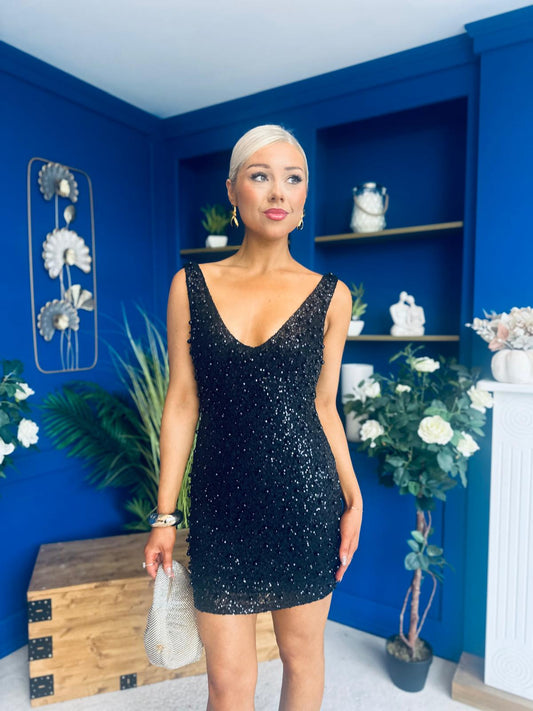 Barbara Sequin Mini Dress Black