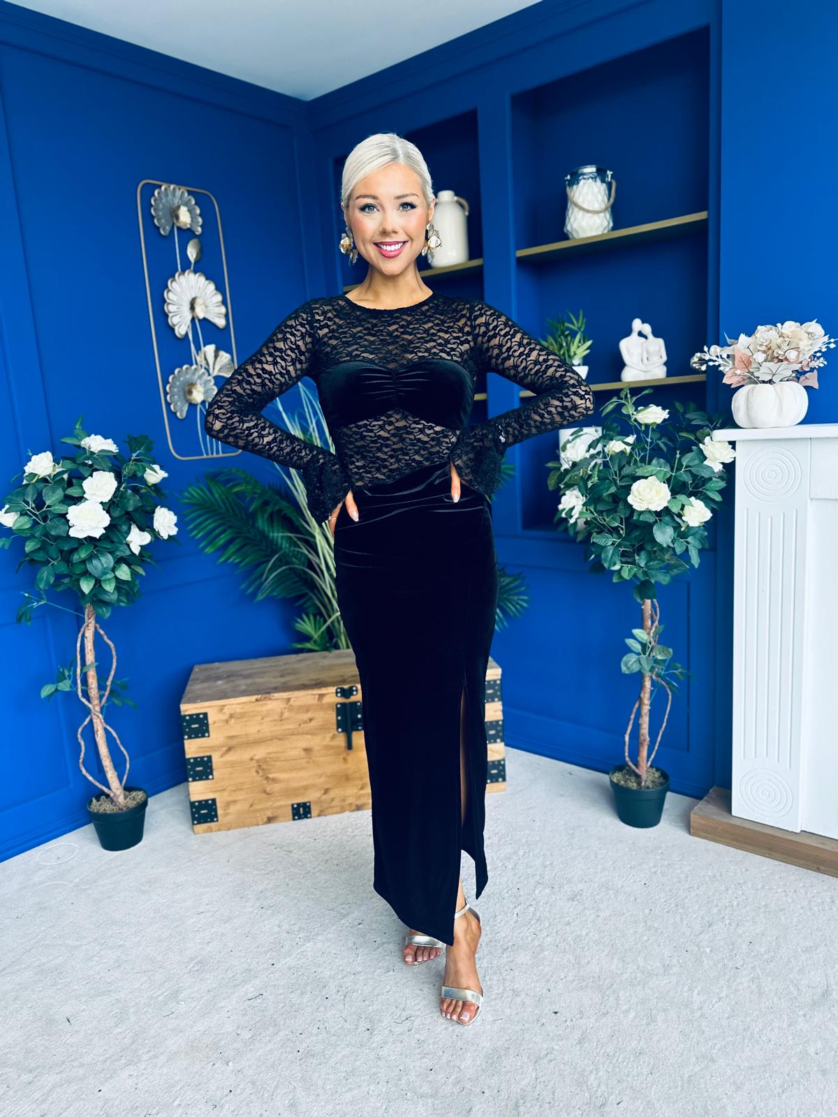 Ariel Velvet & Lace Maxi Dress Black