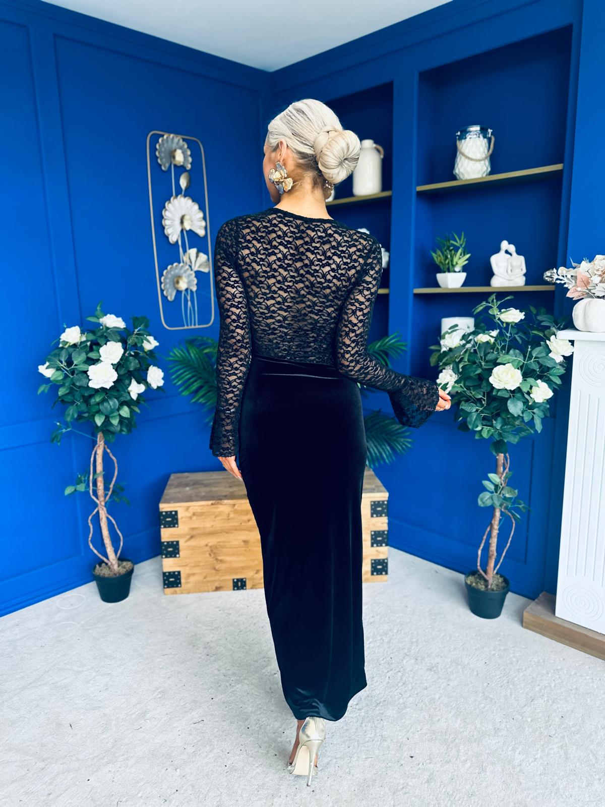 Ariel Velvet & Lace Maxi Dress Black