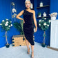 Henley Velvet One Shoulder Midi Dress Chocolate