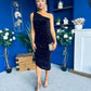 Henley Velvet One Shoulder Midi Dress Chocolate