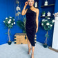 Henley Velvet One Shoulder Midi Dress Chocolate